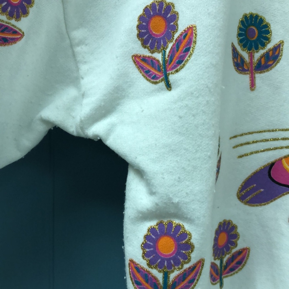 Vintage Art Paint all over cats and daisies gold colorful women’s sweatshirt‎ OS - Picture 9 of 9